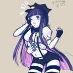  blue_eyes blush drawfag fingerless_gloves gloves hat long_hair lowres multicolored_hair navel necktie panty_&amp;_stocking_with_garterbelt peaked_cap pink_hair puffy_short_sleeves puffy_shoulders puffy_sleeves purple_hair short_shorts short_sleeves shorts solo stocking_(character) stocking_(psg) striped striped_legwear thigh-highs thighhighs tickling two-tone_hair wink 