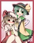  :d ascot blonde_hair blush bow fang fever flandre_scarlet green_eyes green_hair hand_on_chest hand_on_own_chest hat hat_bow kazura knees_touching komeiji_koishi long_sleeves multiple_girls open_mouth red_eyes skirt sleeves_past_wrists smile thermometer touhou wide_sleeves 