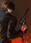  black_hair black_key black_keys command_spell crimo emiya_kiritsugu facial_hair fate/stay_night fate/zero fate_(series) from_behind gun handgun long_coat male necktie pistol solo stubble thompson_contender trench_coat trigger_discipline weapon 