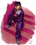  1boy gakuran higashikata_jousuke jojo_no_kimyou_na_bouken pompadour purple_hair school_uniform sen_(pixiv111638) sitting solo stairs 