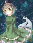  bad_id dress ghost ghost_tail green_dress green_eyes hat highres ikeda_hazuki soga_no_tojiko solo tate_eboshi touhou white_hair wide_sleeves 