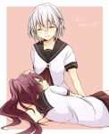  ^_^ bad_id closed_eyes eyes_closed glasses grey_hair ikeda_chitose lap_pillow long_hair lying multiple_girls on_side ponytail purple_hair sao_(0060) school_uniform serafuku short_hair smile sugiura_ayano translated translation_request yuri yuru_yuri 