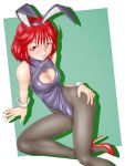  ^jj^ animal_ears arm_support asahina_yuko black_legwear breasts bunny_ears bunnysuit character_request cleavage cleavage_cutout heart heart_cleavage_cutout heart_cutout legs leotard lips pantyhose perspective red_eyes red_hair redhead short_hair sitting tokimeki_memorial tokimeki_memorial_1 