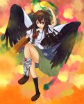  arm_cannon black_hair black_wings cyanomirahi red_eyes reiuji_utsuho solo touhou weapon wings 
