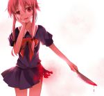  blood bow gasai_yuno hand_on_face hand_on_own_face knife long_hair mirai_nikki pink_hair red_eyes simple_background solo white_background yandere 