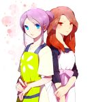  apron blue_eyes brown_eyes brown_hair endou_fuyuka inazuma_eleven inazuma_eleven_(series) inazuma_eleven_go jewelry kudou_fuyuka long_hair multiple_girls necklace purple_hair raimon_natsumi tiahszld 