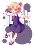  ascot blonde_hair blush hair_ribbon inkblot minato0618 open_mouth outstretched_arms red_eyes ribbon rumia shirt short_hair skirt skirt_set smile solo spread_arms the_embodiment_of_scarlet_devil touhou youkai 