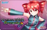  ahoge caffein detached_sleeves hand_on_hip headset hips kasane_teto musical_note parody project_diva project_diva_2nd red_eyes red_hair redhead smirk solo twintails utau vocaloid 