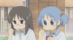  2girls eating glasses minakami_mai naganohara_mio nichijou school_uniform short_hair 