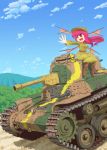  alternate_costume bat_wings boots breasts caterpillar_tracks chi-ha fang head_wings imperial_japanese_army koakuma kuresento large_breasts military military_uniform military_vehicle open_mouth red_eyes red_hair redhead sitting solo tank the_embodiment_of_scarlet_devil touhou type_97_chi-ha uniform vehicle wings 