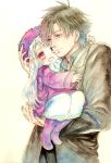  age_difference carrying child emiya_kiritsugu fate/stay_night fate/zero fate_(series) father_and_daughter hat illyasviel_von_einzbern long_hair male norino_moto red_eyes short_hair traditional_media watercolor_(medium) white_hair young 