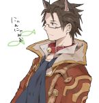  alvin_(tales_of_xillia) animal_ears bad_id bespectacled brown_eyes brown_hair cat_ears coat collar cravat dokkoi_shouichi glasses kemonomimi_mode male smile solo tales_of_(series) tales_of_xillia 