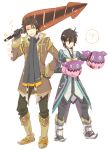  alvin_(tales_of_xillia) black_hair brown_eyes brown_hair gloves jude_mathis male multiple_boys scarf squid tales_of_(series) tales_of_xillia tipo_(xillia) tippo white_background 