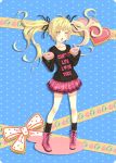  1girl :o bakemonogatari blonde_hair bow doughnut kouji_(campus_life) long_hair monogatari_(series) open_mouth oshino_shinobu ribbon solo twintails yellow_eyes 