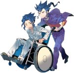  bad_id blue_hair brothers cloak inazuma_eleven inazuma_eleven_(series) inazuma_eleven_go male mole multiple_boys open_mouth short_hair siblings smile tenobesama tsurugi_kyousuke tsurugi_yuuichi wheelchair yellow_eyes 