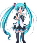  aqua_eyes aqua_hair colored detached_sleeves eto gotou_nao hatsune_miku headphones lucie necktie open_mouth simple_background skirt solo thigh-highs thighhighs twintails vocaloid zettai_ryouiki 