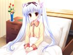  bed book brown_eyes flower flowers game_cg kusunoki_kukune long_hair mitha pajamas twintails white_hair yuyukana 