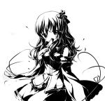  bad_id blush breasts covering_mouth detached_sleeves frog gohei hair_ornament hair_tubes high_contrast kochiya_sanae long_hair looking_at_viewer lowres monochrome pf short_hair skirt smile snake solo touhou 