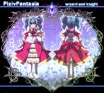  blue_hair bow dress frills from_behind head_wings pixiv_fantasia pixiv_fantasia_wizard_and_knight solo twintails yellow_eyes yorii_shuuichi 