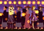  blonde_hair blue_eyes brown_hair fox_ears fox_mask hakama haori hat hood ichimegasa japanese_clothes kannari kimono lantern maribel_hearn mask necktie no_hat no_headwear obi paper_lantern rice_hat sandals shirt smile touhou usami_renko veil yukata zouri 