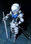  aroha_j helmet knight pixiv_fantasia pixiv_fantasia_wizard_and_knight scabbard sheath solo standing sword weapon 