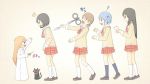  aioi_yuuko arm_up black_eyes black_hair blue_eyes blue_hair brown_hair child firing glasses hair_cubes hair_ornament hakase_(nichijou) highres kumomiya labcoat long_hair minakami_mai multiple_girls naganohara_mio nichijou open_mouth orange_hair professor_shinonome sakamoto_(nichijou) school_uniform shinonome_nano short_hair skirt smile twintails winding_key 