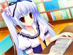  book brown_eyes flat_chest game_cg kusunoki_kukune mitha seifuku twintails white_hair yuyukana 