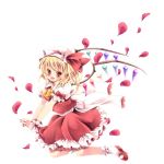  ascot blonde_hair blush bow fang flandre_scarlet guildones hat hat_ribbon open_mouth petals red_eyes ribbon shirt side_ponytail skirt skirt_set smile solo the_embodiment_of_scarlet_devil touhou wings wrist_cuffs wrist_ribbon 