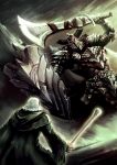  bad_id battle cloak full_armor knight massive-rev pixiv_fantasia pixiv_fantasia_wizard_and_knight shield shuriken_(rev) staff sword weapon white_hair wizard 