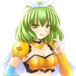  armor bikini_armor blush bra cape childie_sharp green_eyes green_hair highres hinata_mirun lingerie open_mouth rance_(series) rance_quest short_hair smile solo underwear 