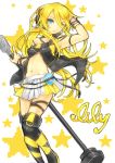  blue_eyes boots cable cd flapper_shirt headphones kusabe_ichii lily_(vocaloid) long_hair microphone microphone_stand midriff miniskirt navel skirt solo star thigh-highs thigh_boots thighhighs vocaloid 