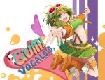  boots goggles goggles_on_head green_eyes green_hair gumi headphones jumping megpoid_(vocaloid3) midriff navel open_mouth sakia short_hair silent_sakia skirt solo suspenders vocaloid wink 