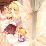  :d alice_margatroid back barefoot bed bed_post bed_sheet blonde_hair book bow bra character_doll doll feet from_behind hair_bow hairband hat hourai_doll kirisame_marisa laying_on_front lingerie long_hair lying open_mouth panties pillow red_eyes shanghai_doll short_hair smile solo taoru touhou towelnyan underwear underwear_only 
