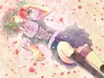  bad_id boots dobu_hinako flower foreshortening from_above green_eyes green_hair gumi highres leg_band lying on_back petals rose short_hair solo vocaloid 