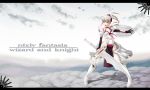  albino armor breasts choker cleavage cloud gloves kurochi_(gudagudaxxx) letterboxed long_hair pale_skin pigeon-toed pigeon_toed pixiv_fantasia pixiv_fantasia_wizard_and_knight red_eyes shield sky solo standing sword tabard weapon white_hair 