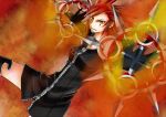  axel boots chakram cloak coat facial_mark genderswap gloves green_eyes kingdom_hearts red_hair redhead solo soyko weapon 