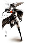  alternate_weapon animal_ears armband bisuke_(k_step2009) cape character_name epaulettes hat huge_weapon inubashiri_momiji k_step2009 military military_uniform monochrome red_eyes short_hair solo spoon spot_color sword tail touhou uniform weapon wolf_ears wolf_tail 