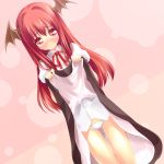  bat_wings black_dress blush dress dress_lift dress_shirt head_wings koakuma long_hair panties red_eyes red_hair redhead shirt slip_skirt solo tears the_embodiment_of_scarlet_devil tirumu touhou underwear white_panties wings 