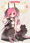  bell black_sclera dagger hands highres horn kaninn original pink_eyes pink_hair pixiv_fantasia pixiv_fantasia_wizard_and_knight solo thigh-highs thighhighs twintails weapon 