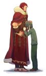  armor beard black_hair bob_cut cape facial_hair fate/stay_night fate/zero fate_(series) height_difference hiiro_5-sai male multiple_boys necktie petting red_hair redhead rider_(fate/zero) short_hair size_difference waver_velvet 