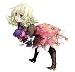  blonde_hair boots bow creature dress elise_lutas elise_lutus frills green_eyes happy kmikan leaning_forward open_mouth ribbon short_hair smile tales_of_(series) tales_of_xillia tipo_(xillia) tippo 