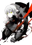  armor armored_dress dress fate/stay_night fate_(series) frown gauntlets highres monochrome saber saber_alter samuraig solo spot_color yellow_eyes 