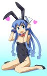  bare_legs blue_eyes blue_hair bowtie bracelet bunny_ears bunnysuit detached_collar hat highres ikamusume jewelry long_hair shiguko shinryaku!_ikamusume tentacle_hair 
