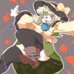  breasts curvy eyeball green_eyes green_hair hat heart iroyopon komeiji_koishi open_mouth skirt smile solo thigh-highs thighhighs too_many_hearts touhou under_shirt 