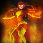  bodysuit boots breasts collaboration colored cosplay crossover dark_phoenix dark_phoenix_(cosplay) drawfag elbow_gloves eva_02 fire flames gloves glowing glowing_eyes highres jean_grey jean_grey_(cosplay) long_hair marvel matsu-sensei neon_genesis_evangelion orange_hair phoenix phoenix_(x-men) sash skin_tight smile solo soryu_asuka_langley souryuu_asuka_langley thigh-highs thigh_boots thighhighs x-men yellow_gloves 