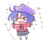  &gt;_&lt; ahoge blue_hair blush chibi hair_ribbon jiangshi kenoka lowres miyako_yoshika ofuda outstretched_arms ribbon solo star touhou 