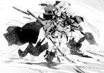  boots gloves katana monochrome nanaroku_(fortress76) pixiv_fantasia pixiv_fantasia_wizard_and_knight ribbon skirt solo sword weapon 