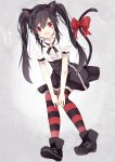  bad_id black_hair blush boots cat_ears cat_tail hatsuko highres kooh leaning_forward long_hair looking_at_viewer open_mouth pangya red_eyes solo striped striped_legwear tail tail_bow thigh-highs thighhighs twintails 