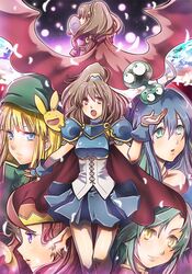  blonde_hair blue_eyes brown_eyes brown_hair cape carbuncle doppelganger_arle draco_centauros green_hair hat madou_monogatari open_mouth purple_eyes puyopuyo seriri suou_sakura violet_eyes witch_(puyopuyo) yellow_eyes 