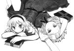  alice_margatroid ass book clone dress dual_persona face hairband keyhole lock lying lying_on_person monochrome multiple_girls on_back on_person on_stomach short_hair smile touhou yassy 